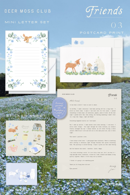Deer Moss Mail Club monthly envelope with illustrated postcard